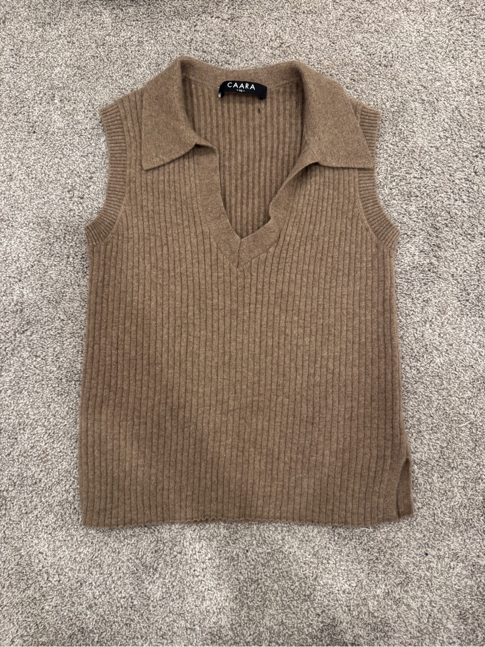 CAARA 100% Cashmere Ribbed Sleeveless Sweater Vest | Camel | XS